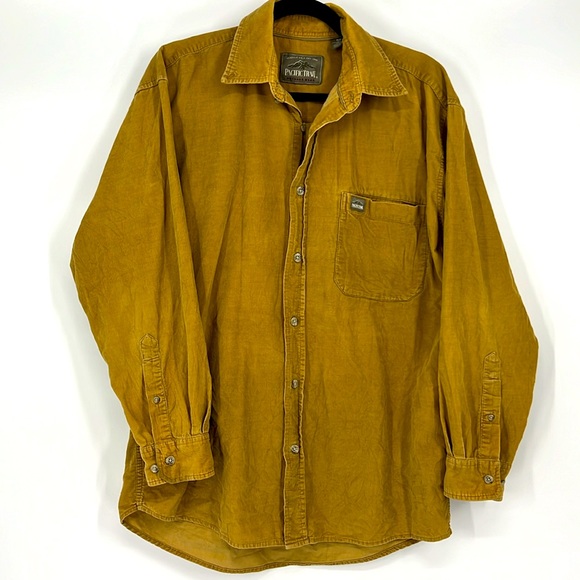 Pacific trail outdoor wear men medium corduroy mustard yellow button down shirt - Picture 1 of 8